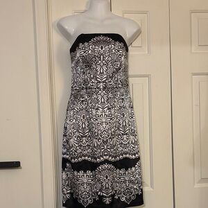 White House Black Market Strapless Black and White Dress